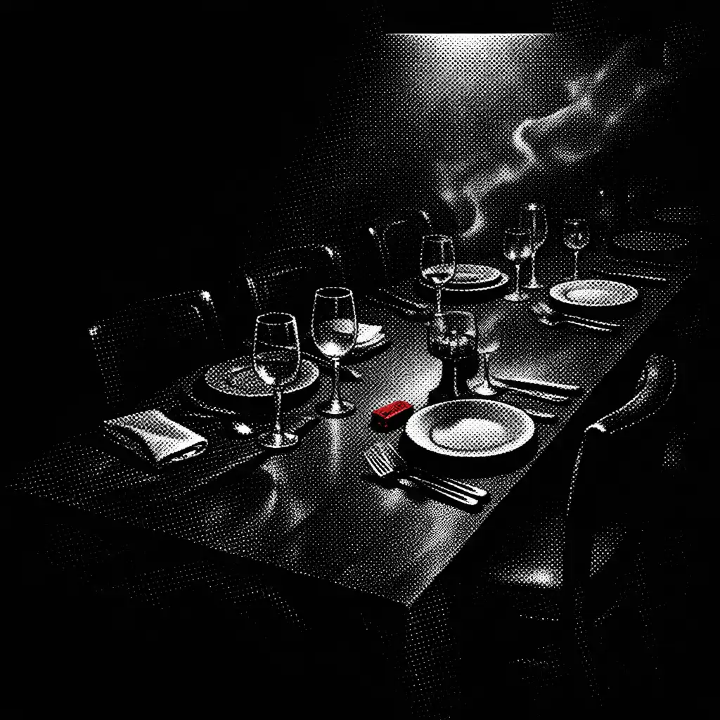 Noir stílusú asztal, drámai fényekkel